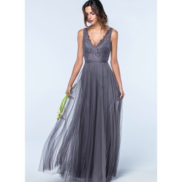 Watters Dresses & Skirts - Watters & Watters Desire V-Neck Sleeveless Floral Lace Bridesmaid Dress Z82